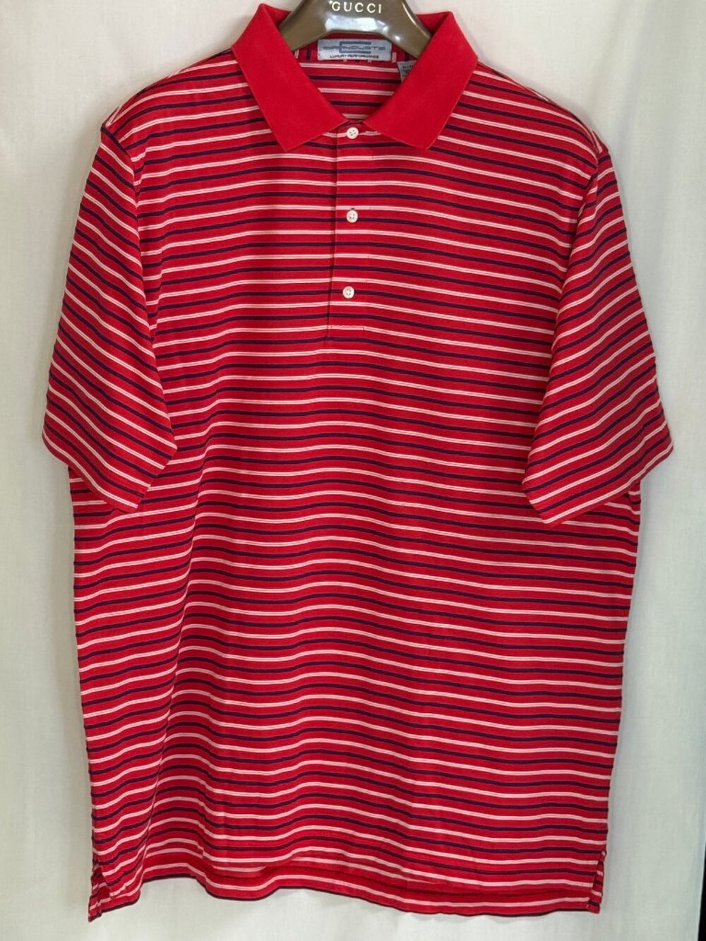 Carnoustie Men's Short Sleeves w/ Collar Striped Polo Shirt- Red~Navy~White - XL